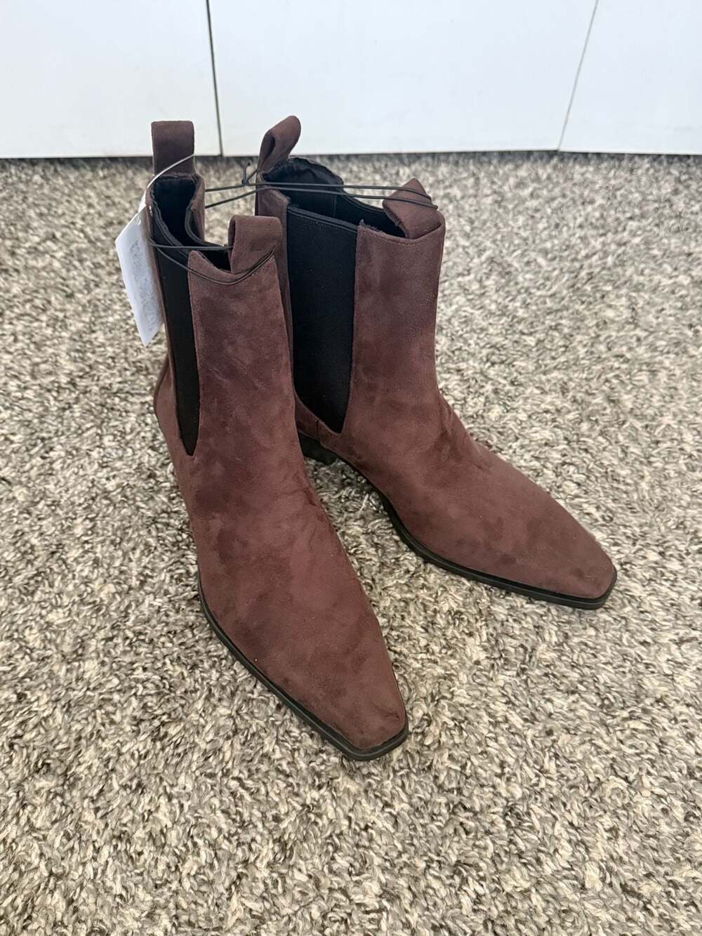 H&M Brown Suede-Look Square-Toe Chelsea Ankle Boots Size 7